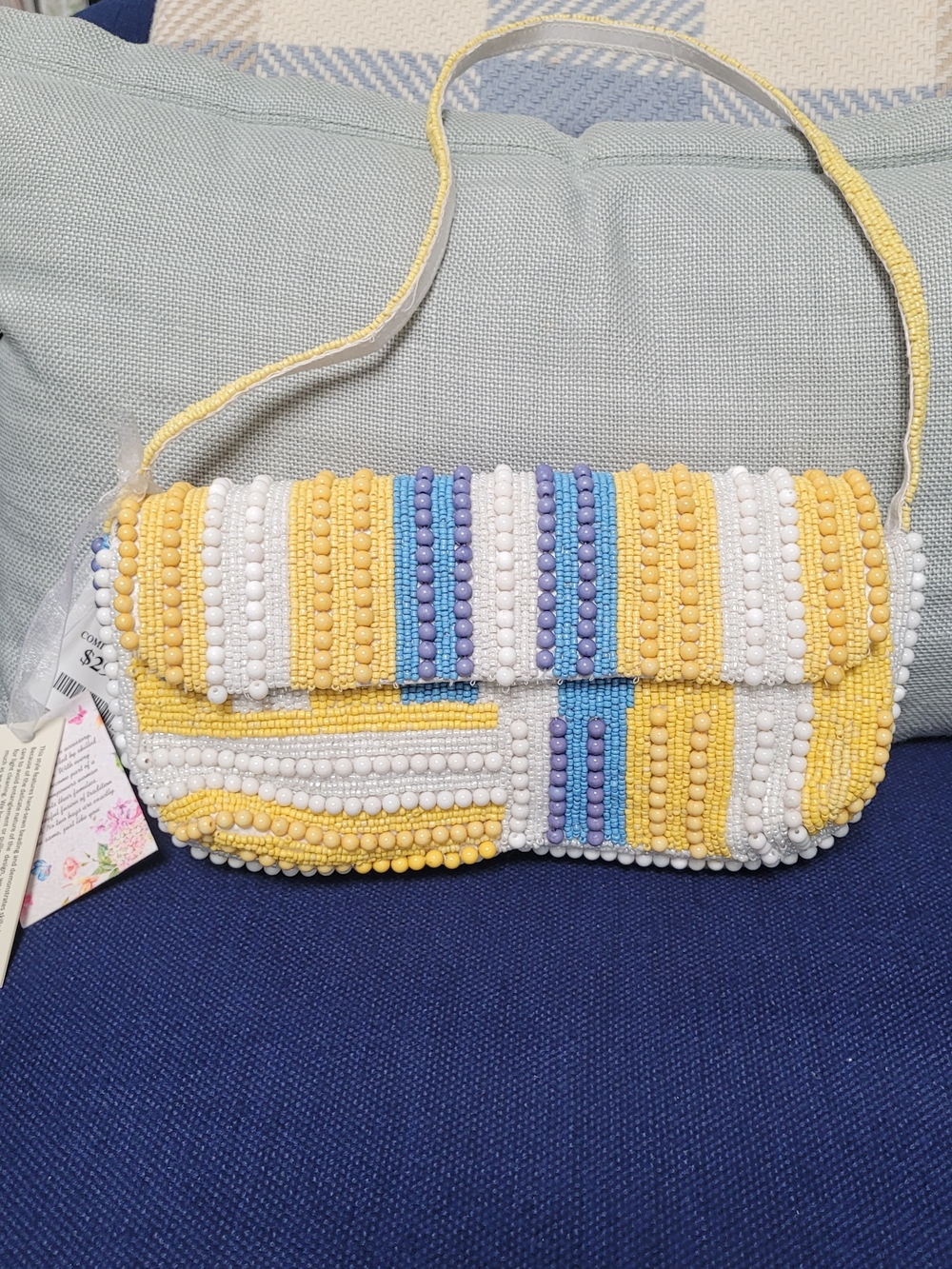 New Beaded Yellow White Blue Bag
